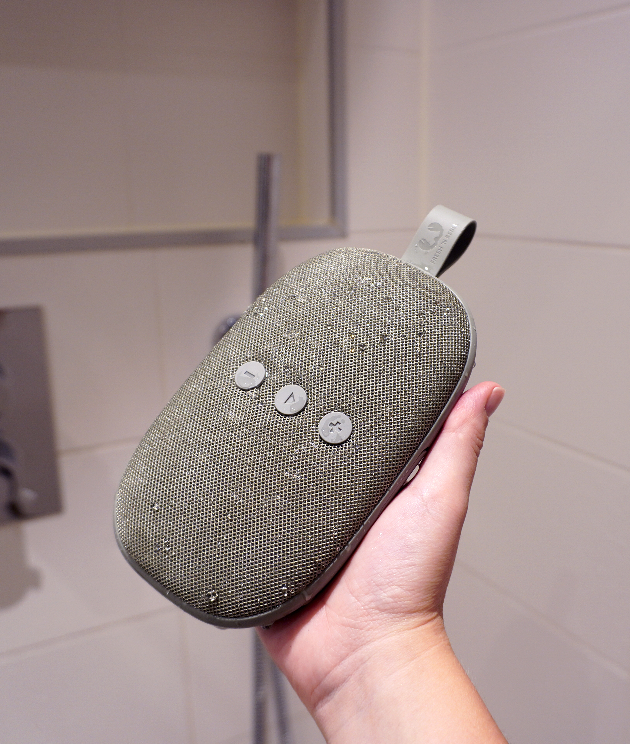 Rockbox Bold X Bluetooth Speaker in the bathroom