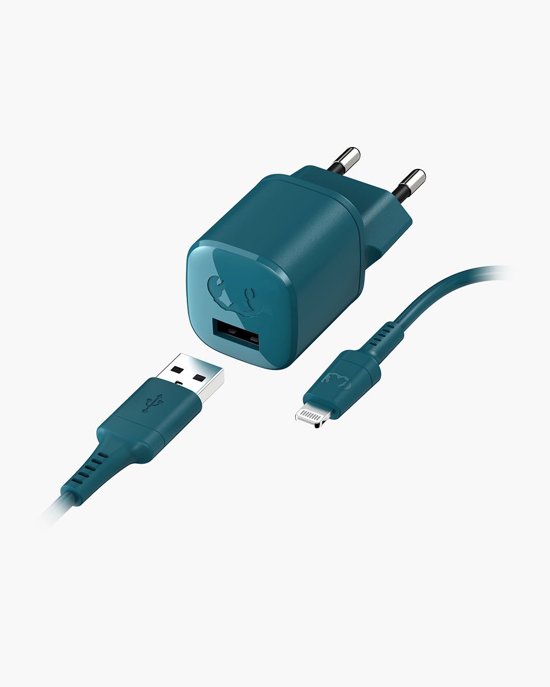 Fresh 'n Rebel - USB Mini Charger 12W + Apple Lightning Cable 1,5m - Petrol Blue